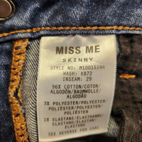 Miss Me Skinny Jeans Skinny Distressed Grunge Stretch Denim Blue Women's Size 25 - Picture 7 of 8